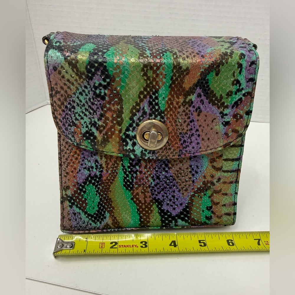 Vintage Phyllis Poland Made in Italy Snake Print Leather Crossbody Bag - Picture 7 of 13